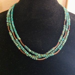 Turquoise heishi necklace with copper accent